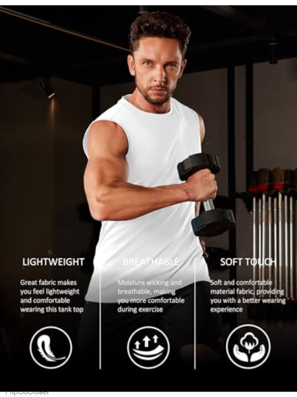 Men's Cotton Sleeveless Workout Tank Top Moisture Wicking Gym Muscle Shirt - Picture 4 of 6